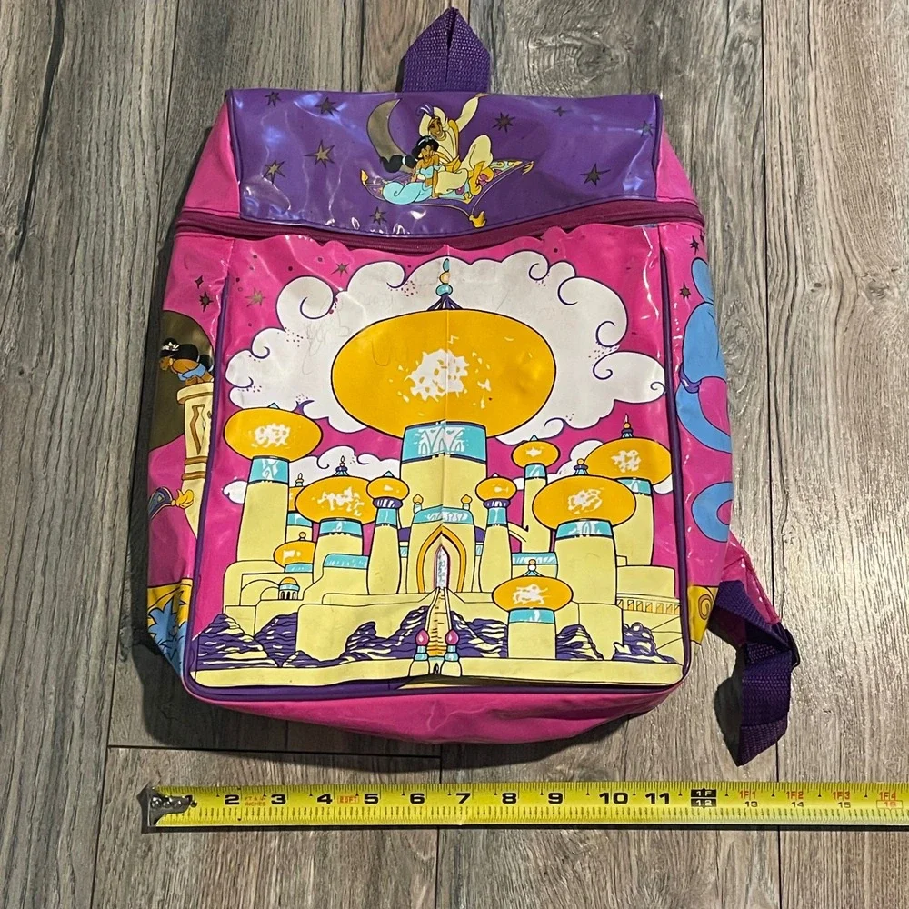 Vintage Disney Aladdin‎ Jasmine Genie Pink Purple Vinyl Backpack 90s Kids Bag